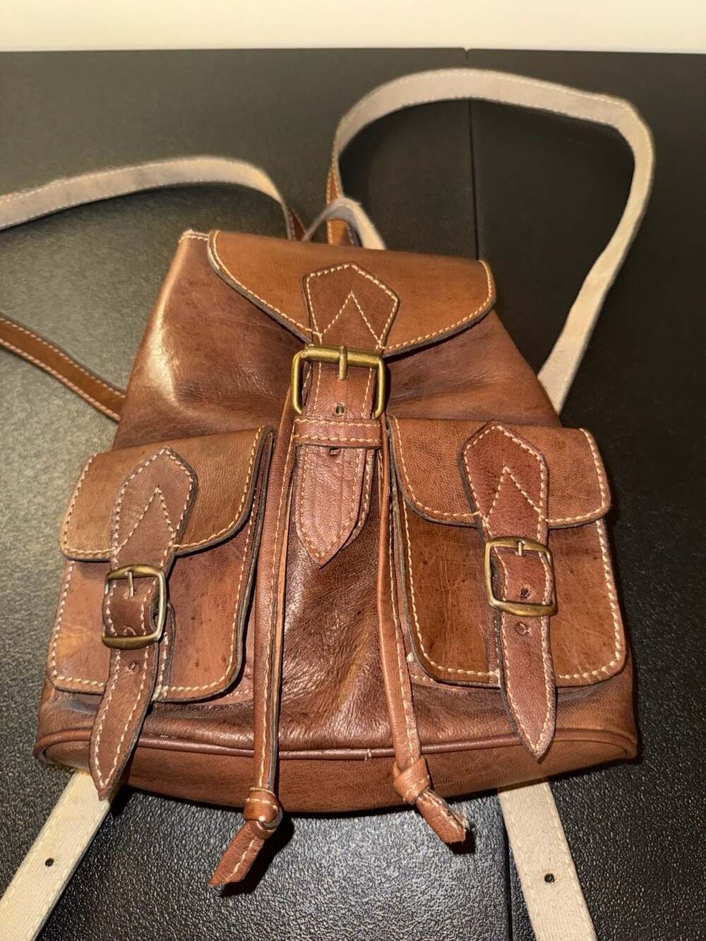 Handmade Moroccan Brown Leather Vintage-Style Backpack